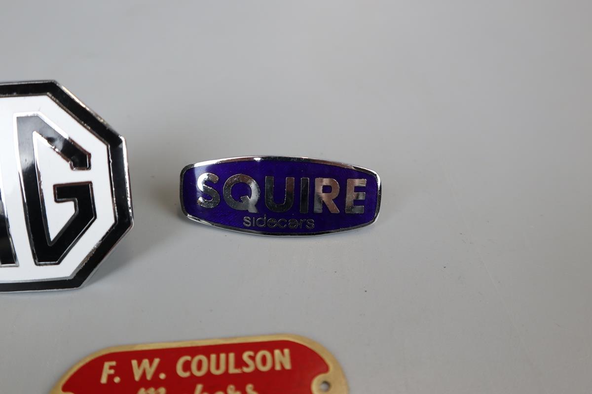 Original MG enamel radiator badge, Squire sidecars enamel badge and Coulson Ripon fairground plaque - Image 3 of 5
