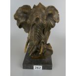Large bronze elephant on marble base - Approx height 29cm