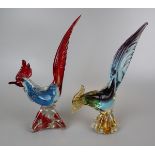A pair of Murano glass cockerels - Approx height 30cm