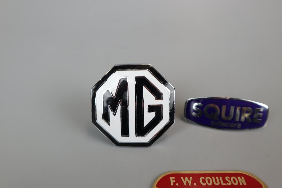 Original MG enamel radiator badge, Squire sidecars enamel badge and Coulson Ripon fairground plaque - Image 4 of 5
