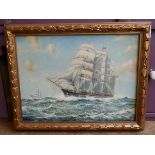 Oil on board nautical theme by Arthur Bradbury - Cutty Sark' and Thermopylae - Approx IS: 39cm x