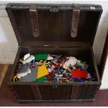 Wooden chest filled with large quantity of Knex & mixed Lego