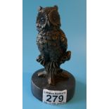 Small owl bronze on marble base - Approx height 15cm