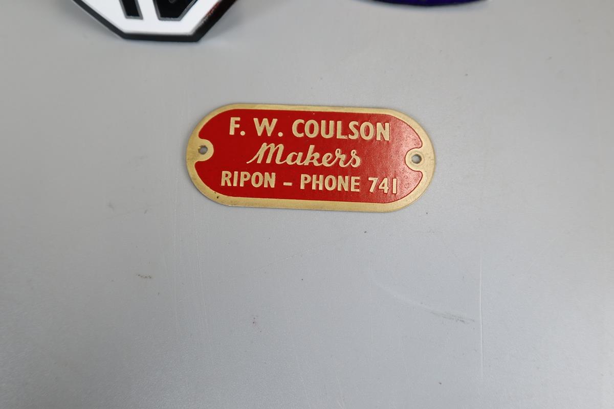 Original MG enamel radiator badge, Squire sidecars enamel badge and Coulson Ripon fairground plaque - Image 2 of 5