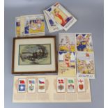 Military silk marked 1815 together with cigarette cards