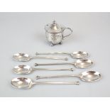 Set of 6 Hallmarked silver spoons - Mappin & Webb and hallmarked silver condiment pot