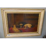 Oil on canvas - 2 Dogs Resting - In the manner of Sir Edwin Landseer - Approx IS: 37cm x 24cm