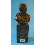 Bronze Roman style bust on marble base - Approx height 27cm