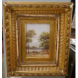 Small oil on milk glass in gilt frame - IS: 7cm x 10cm