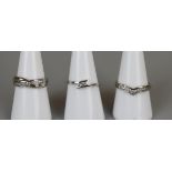 3 white gold stone set rings - Size N