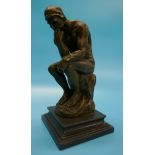 Bronze Thinking Man on marble base - Approx height 25cm