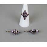 Pair of silver amethyst earrings with ring - Size M
