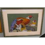 Watercolour Pheasants at Roost by F Robson - IS: 47cm x 30cm