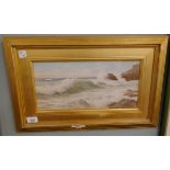 Watercolour by Ernest Stuart - Coastal scene - IS: 37cm x 17cm