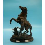 Metal figure of man and rearing horse - Approx. height: 43cm