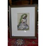 Watercolour - seated girl by Michael Lawrence Cadman - IS: 19cm x 28cm