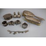 Collection of hallmarked silver and a white metal charm bracelet A/F