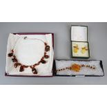 Collection of amber jewellery to include silver