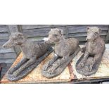 3 stone dog statues