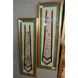 Pair of Oriental framed silks - IS: 14cm x 65cm