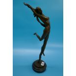 Bronze on marble base - Tall nude dancing lady - Approx. height: 48cm