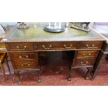 Leather topped pedestal desk on ball and claw feet - Approx. size W: 122cm D: 66cm H: 77cm