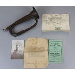 1914-1918 WWI bugle by Douglas of Glasgow with photo and paperwork