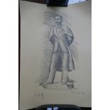 Pencil sketch - Study of Edward Elgar's statue by Kenneth Kitts - IS: 45cm x 64cm