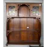 Arts and Crafts style oak plate rack - Approx. size W: 77cm D: 13cm H: 93cm