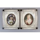 Pair of miniatures in ivory frames