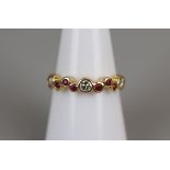 Gold ruby and diamond set ring - Size N