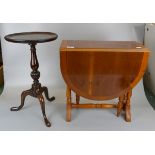 Mahogany wine table together with yew wood drop leaf coffee table