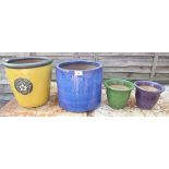 4 coloured glazed planters