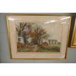 Watercolour - Shepherd and sheep by Henry C Fox - Approx image size: 55cm x 37cm
