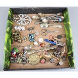 Box of jewellery, silver spoons etc