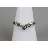 Gold emerald and diamond wishbone ring - Size O