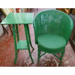 Painted occasional table and tub chair