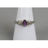 Gold amethyst and diamond ring - Size P