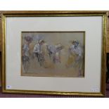 Watercolour - Study of girls in field by Michael Lawrence Cadman - Approx image size: 42cm x 30cm