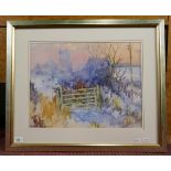 Watercolour - Dorset village by Michael Lawrence Cadman - Approx image size: 47cm x 35cm