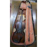 Violin marked Antonius Stradivarius, Cremona 1725 to interior A/F in case with bow