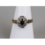 Gold sapphire and diamond cluster ring - Size O