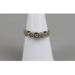 Gold 3 stone diamond ring - Size L1/2