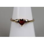 Gold garnet heart shaped ring - Size M1/2