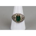 1930's 18ct gold emerald and diamond ring - Size Q1/2