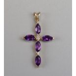 Gold amethyst and diamond cross