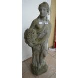Large stone statue of girl - Approx H: 104cm