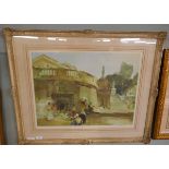 Signed print W R Flint - Under The Palace Terrace Compiegne - Approx IS: 48cm x 63cm