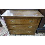 Early mid century oak chest of 3 drawers - Approx W: 92cm D: 41cm H: 72cm