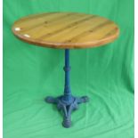 Pine top pub table with cast iron base
